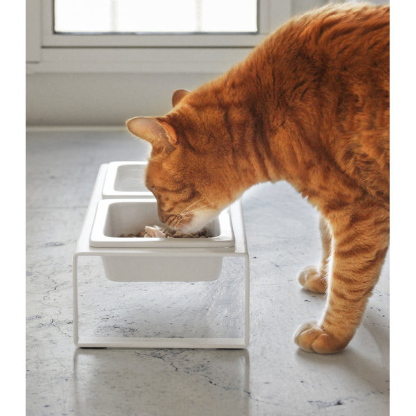 Yamazaki USA Yamazaki Home Steel And Ceramic Pet Food Stand, 2 Bowls For Food And Water, Tall, 1